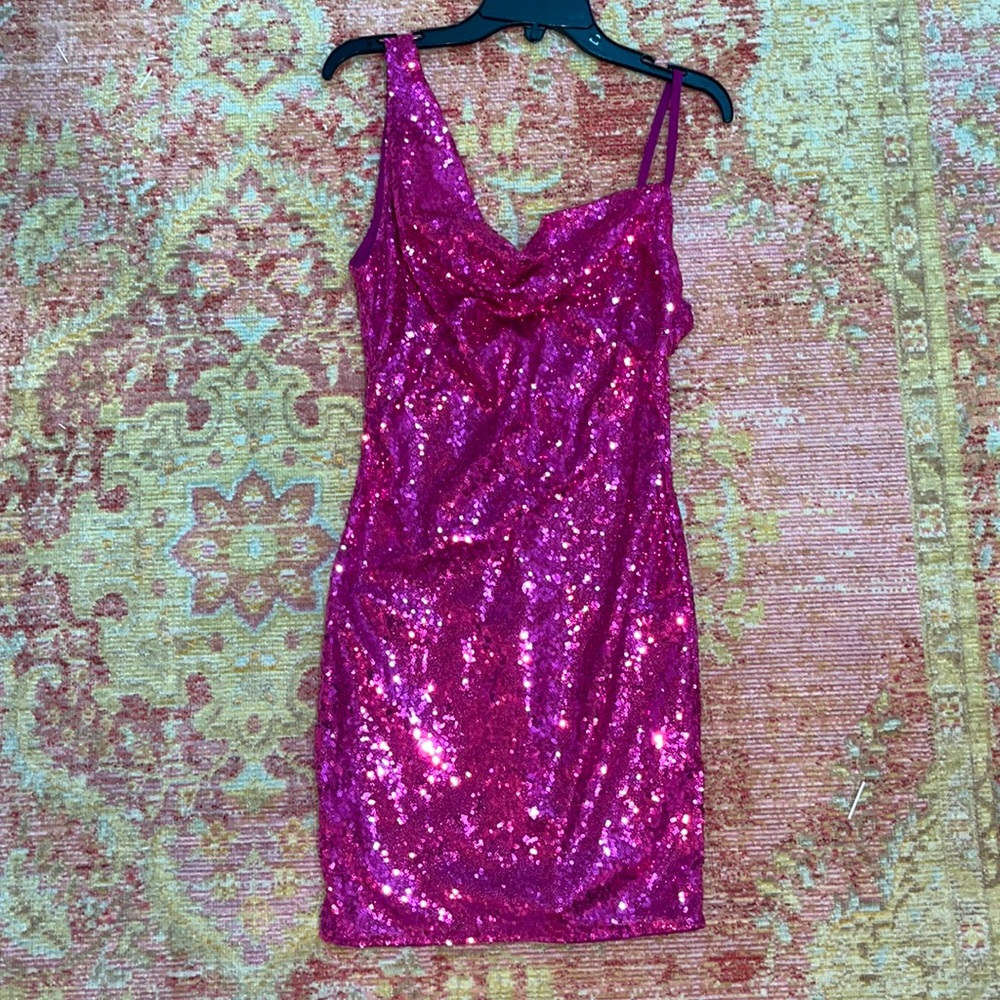 Pink sparkle Cowl neck